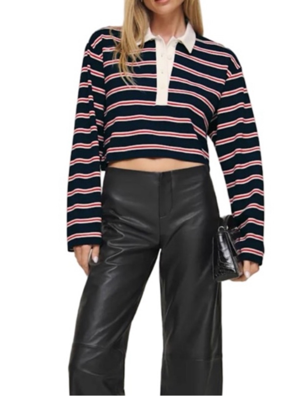 House of Harlow 1960 Navy, White & Red Rugby Crop Top